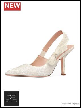 Mesh Slingback Pumps with Pearl Bow Stiletto High Heels